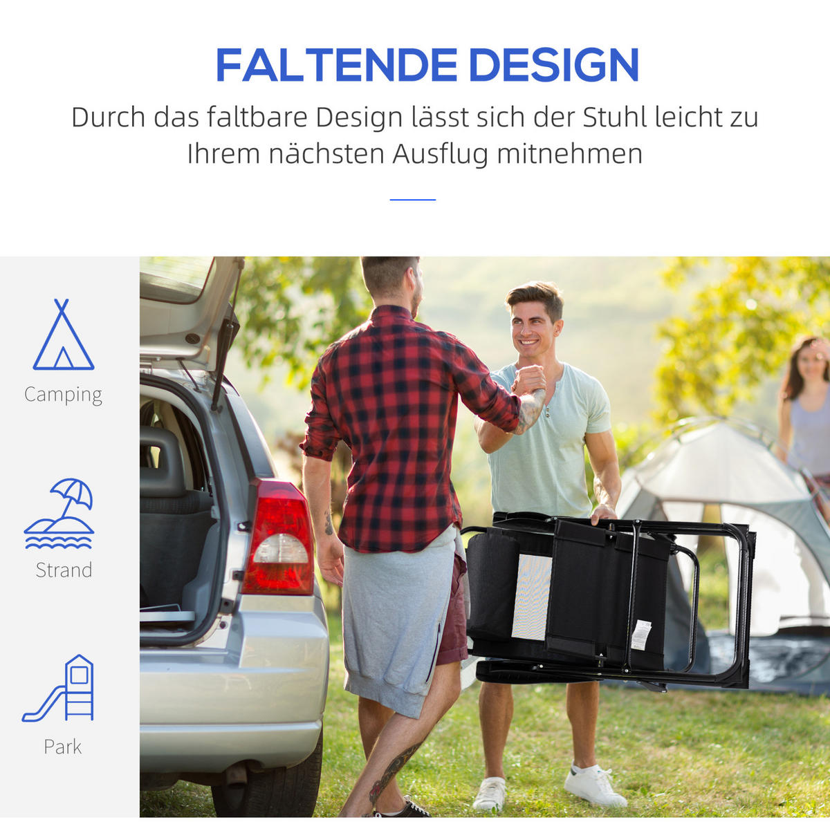 KLAPPSTUHL-SET 62/70/109 cm mit 5-fach verstellbarer Rückenlehne, faltbar und Stahlgestell, Schwarz - Schwarz, Metall (70/109/62cm) - Redom