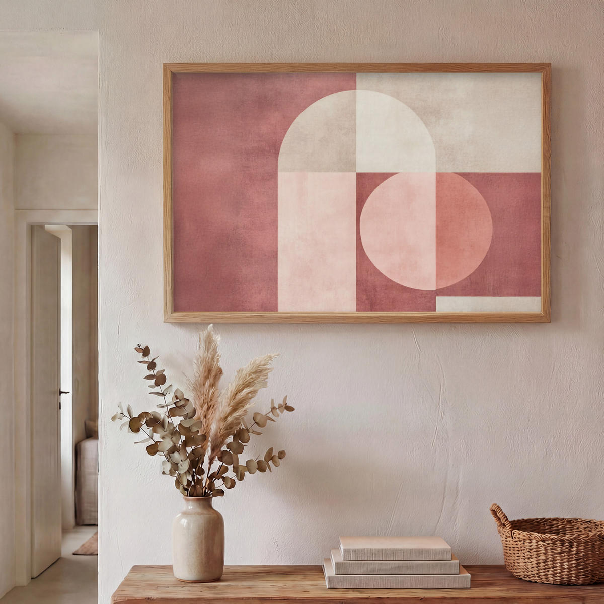 WANDLEUCHTE MIT AKKU Figuren - Abstrakt - Rosa 90x60 cm - Altrosa, Holzwerkstoff (90/60/8cm) - OnlyWow