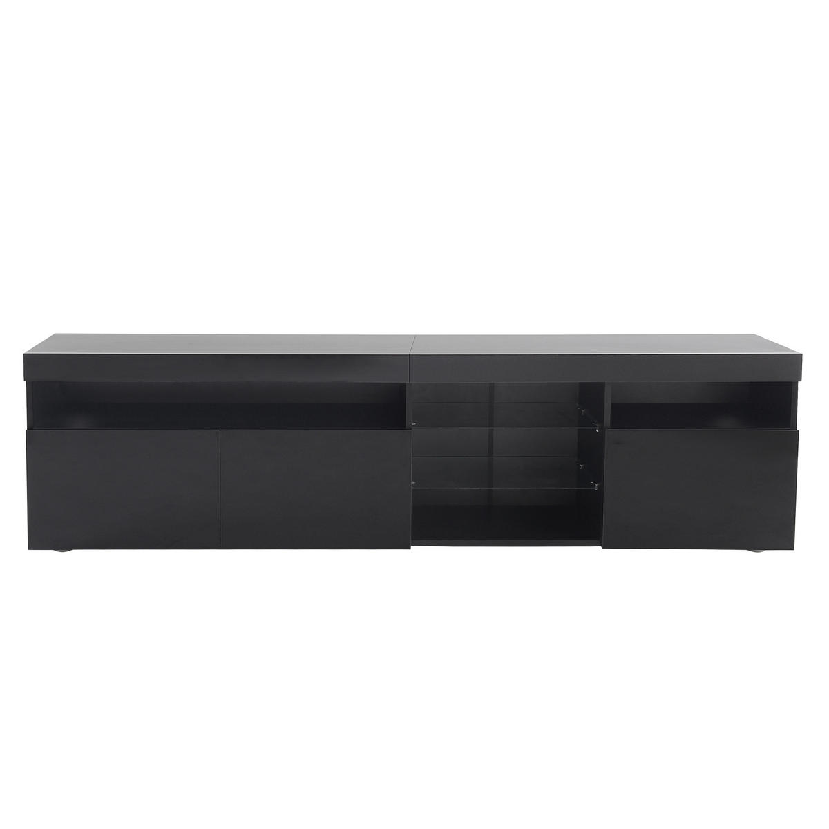 TV-SCHRANK 180/35/48 cm schwarz MDF mit variabler LED-Beleuchtung und Glaslaminat - Schwarz, Holzwerkstoff (180/48/35cm) - OKWISH