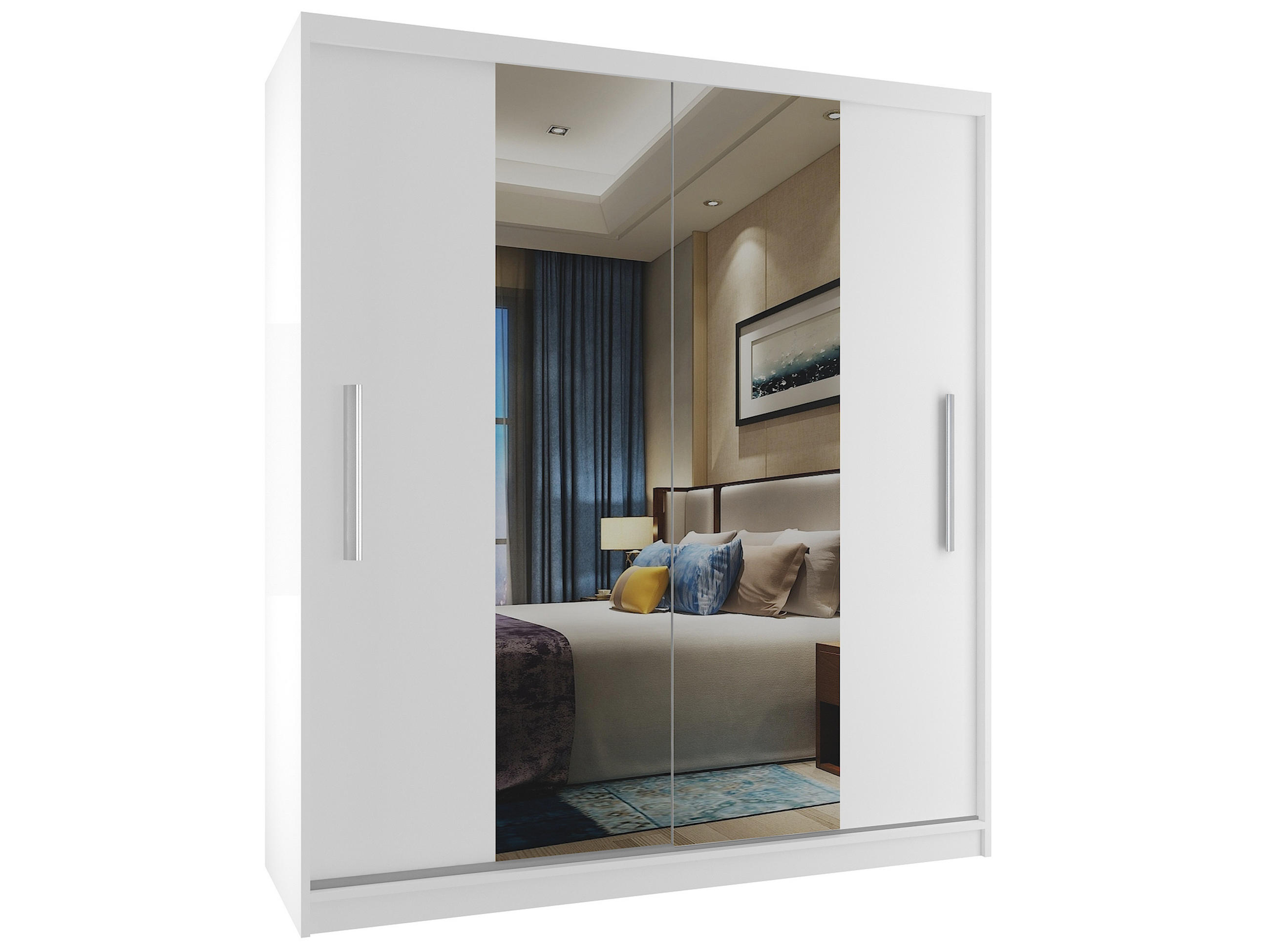 SCHWEBETÜRENSCHRANK Verona ME, Weiß Matt, 133 cm, mit Spiegel - Weiß, Holz (133/216/60cm) - B BELINI GROUP