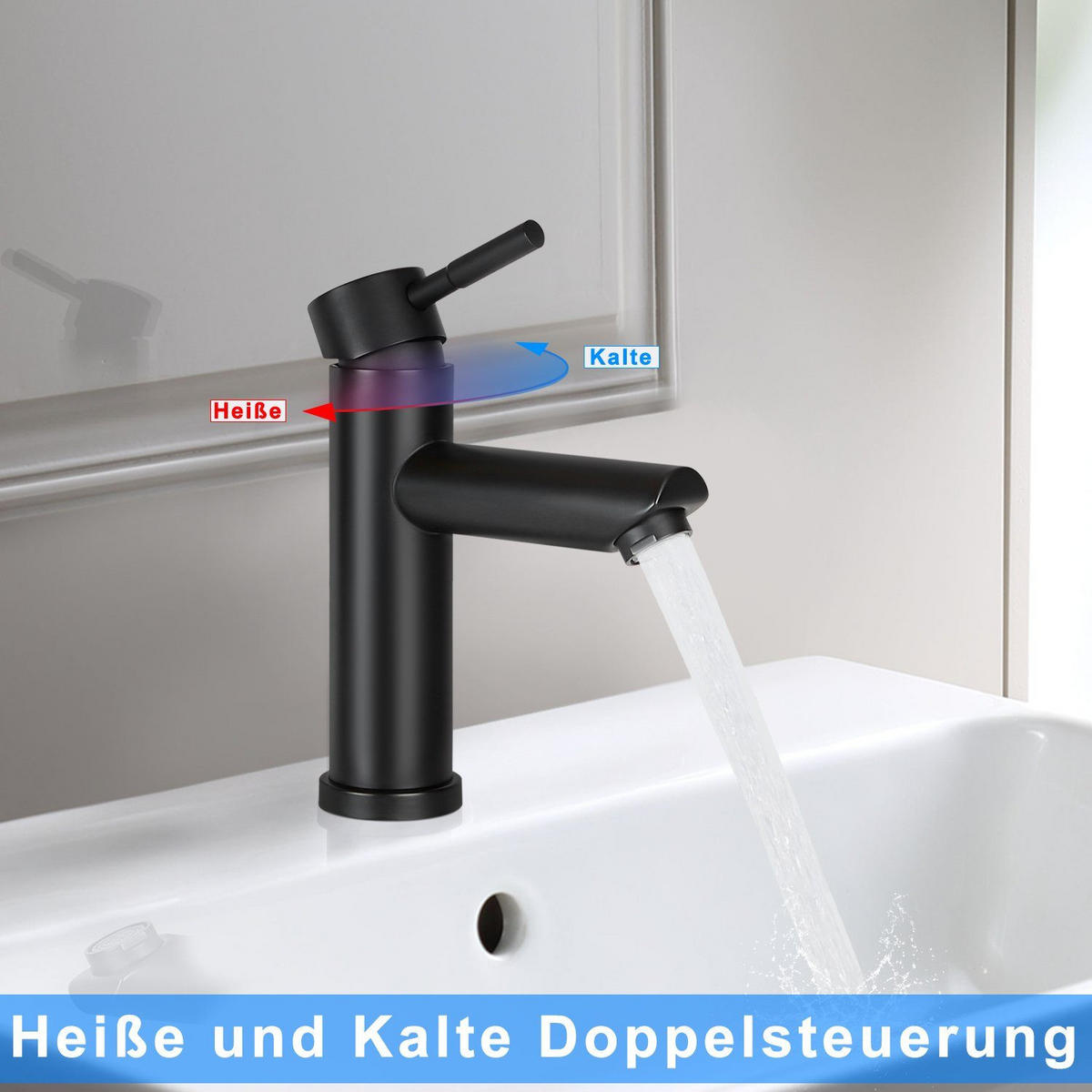 WASCHTISCHARMATUR Regniry 14.6/4.6/17.4 cm - Schwarz, Metall (4.6/17.4/14.6cm) - ZMH