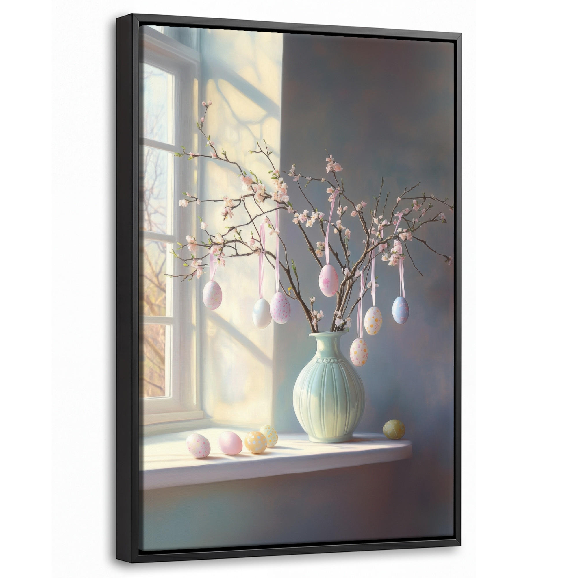 LEINWAND Bilder mit Rahmen - Stillleben - Vase - Osterzweig - 20x30 - Hellblau, Textil (20/30cm) - MuchoWow