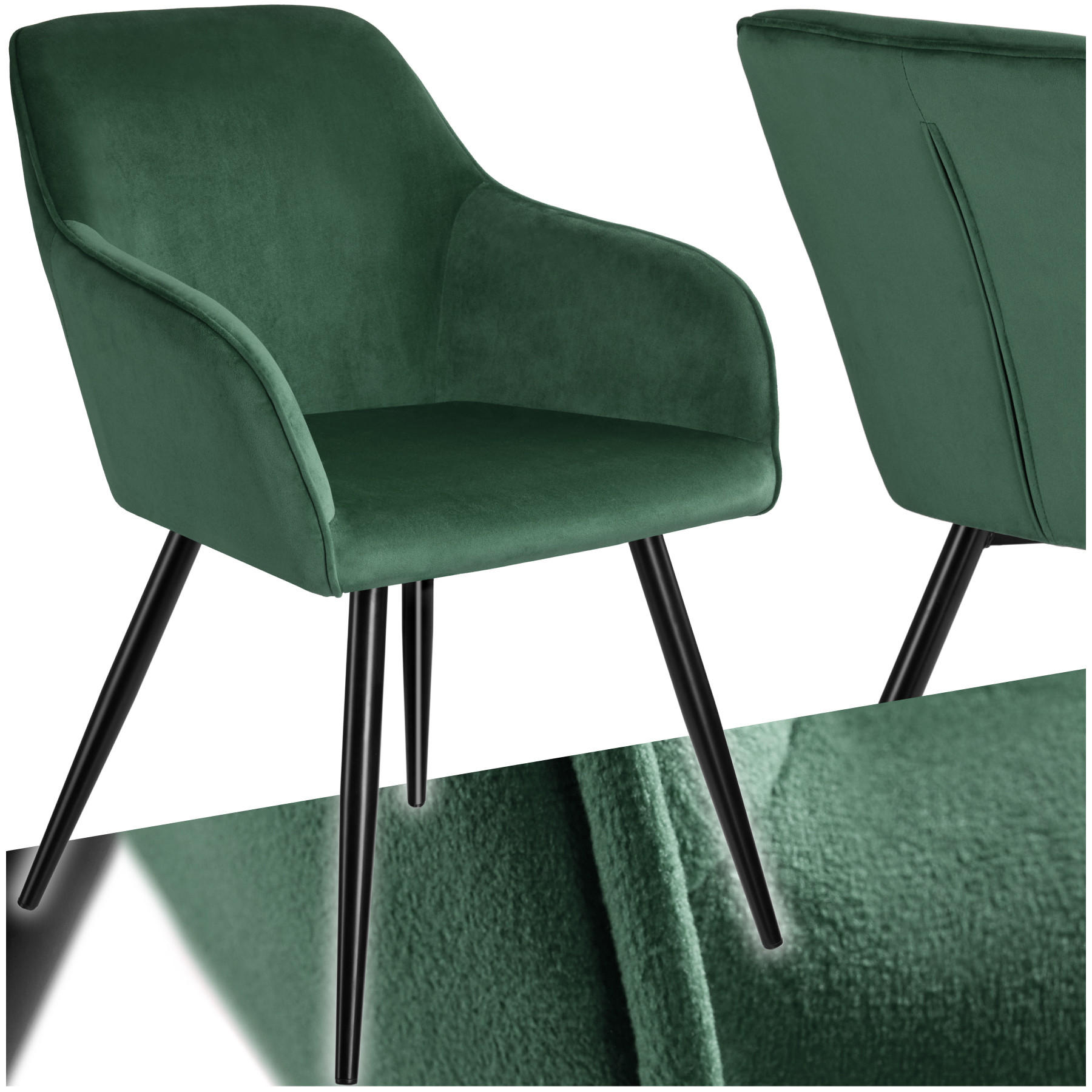 ESSZIMMERSTUHL Marilyn,58 x 62 x 82 cm,dunkelgrün/schwarz - Dunkelgrün/Schwarz, Textil (58/82/62cm) - tectake