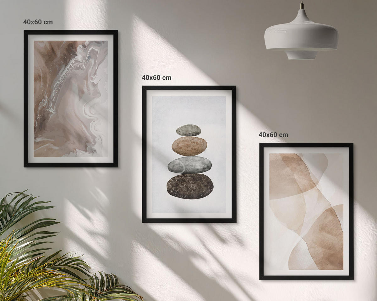 BILDER SET 3er Set - 40x60 cm Schwarzer Rahmen - Abstrakte Pastellformen - Schwarz, Kunststoff (40/60cm) - TULUP