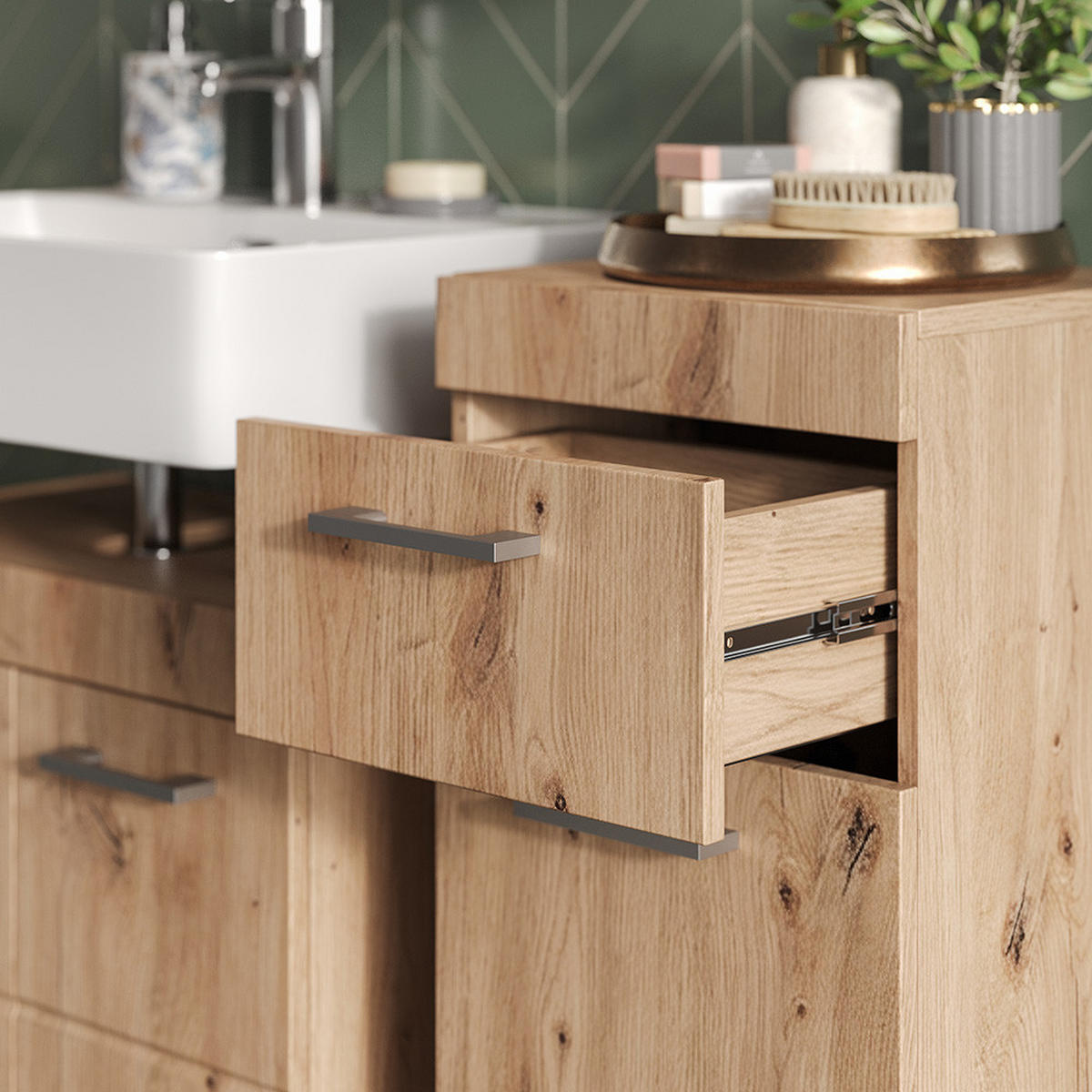 STŘEDNÍ SKŘÍŇKA Luna Dub Wotan - dub Wotan, kompozitní dřevo (37/79/32.6cm) - Vicco