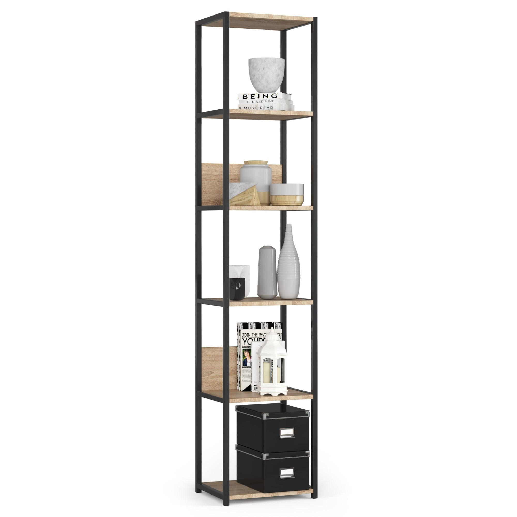 Akord Industrieregal Schwarz, Sonoma Eiche 40x192x32 cm