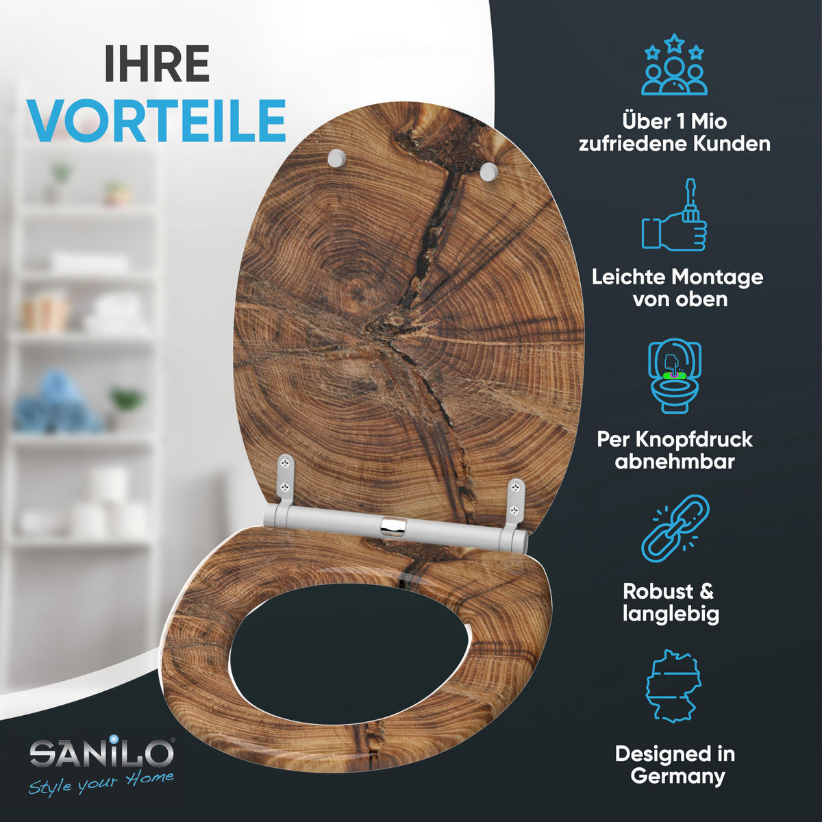 WC-SITZ mit Absenkautomatik & Top Fix Old Tree - Braun, Holzwerkstoff (37.7/5.5/48cm) - Sanilo
