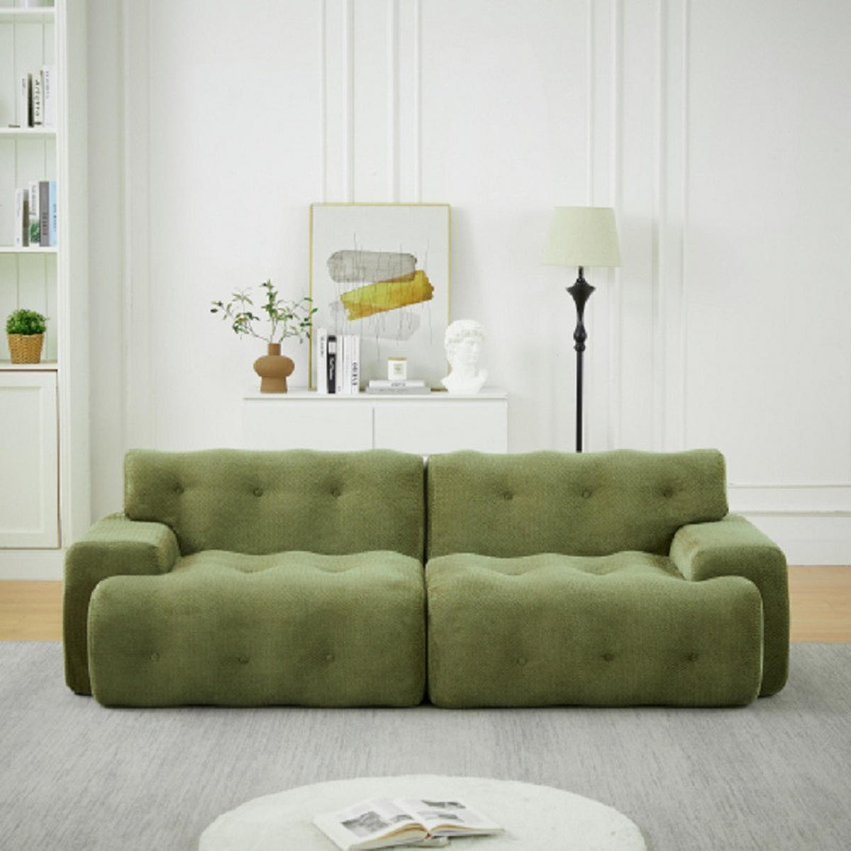 2-SITZER SOFA Chenille Grün montagefrei - Grün, Textil (224/66/104cm) - WISHDOR