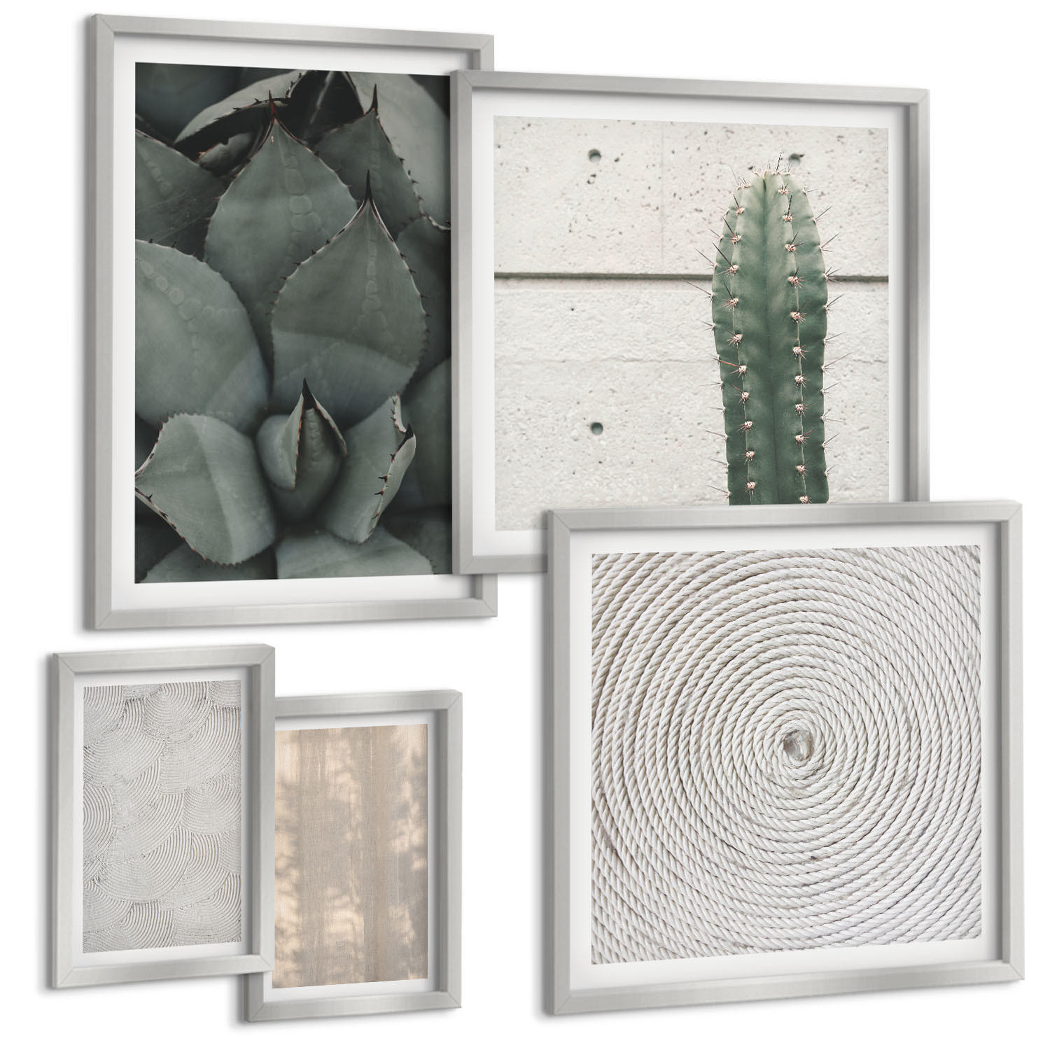BILDER SET 5er Set - 50x50 cm & 20x30 cm & 40x60 cm Silberner Rahmen - Sommerliche Texturen aus den Tropen - Silberfarben, Kunststoff (40/60cm) - TULUP