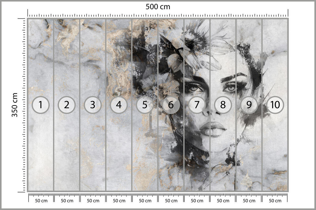 FOTOTAPETE für Wohnzimmer Frau Porträt Beton Blumen Modern 500x350 - Goldfarben/Schwarz, Papier (500/350cm) - Muralo