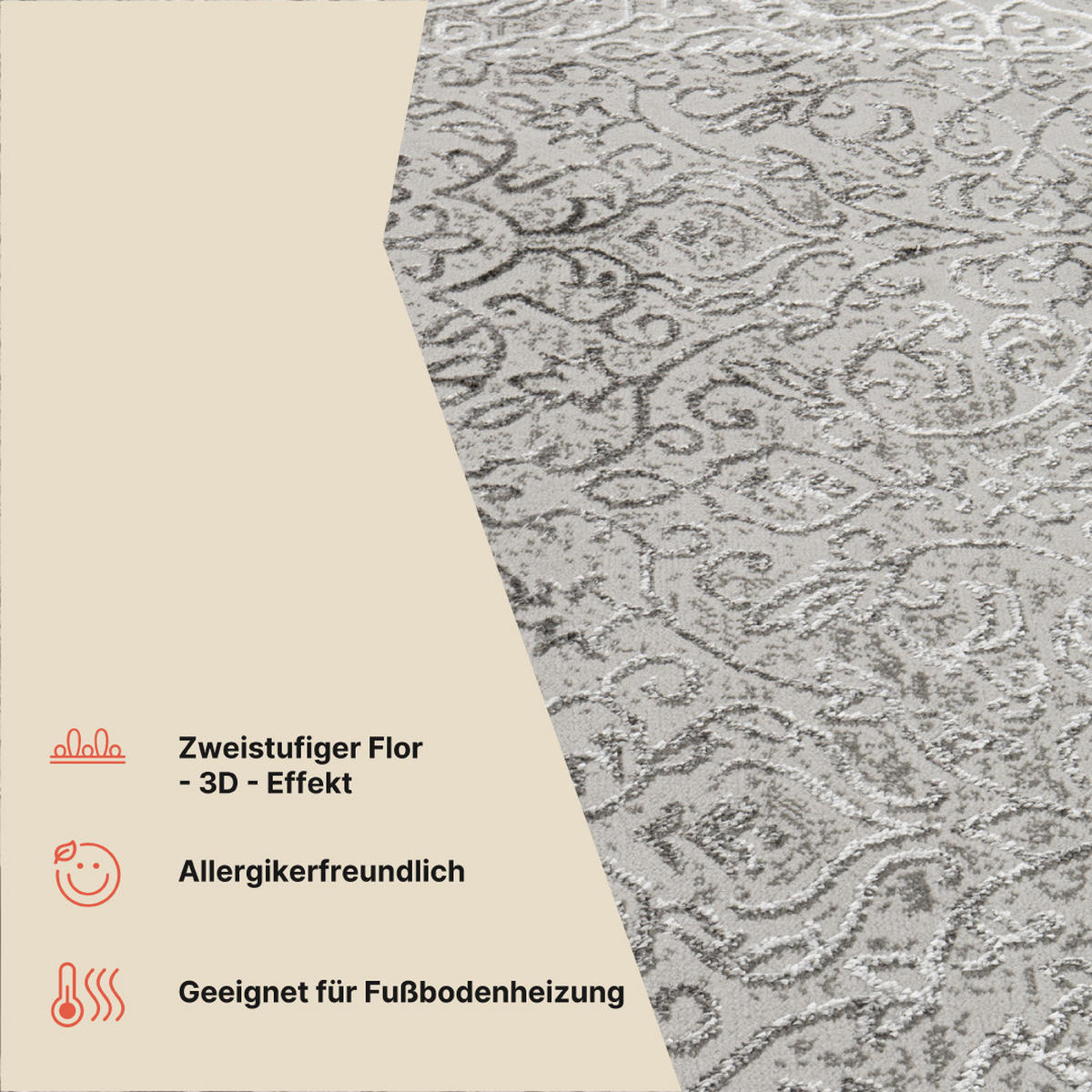 TEPPICH ARES Hellgrau 180/250 cm - Hellgrau, Textil (180/250cm) - Tapiso