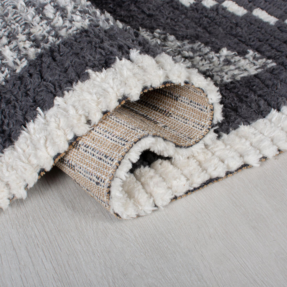 TEPPICH Berber-Design mit Quasten SWALE TESS, Schwarz-Beige 120x170 cm - Schwarz, Textil (120/170cm) - KADIMA DESIGN
