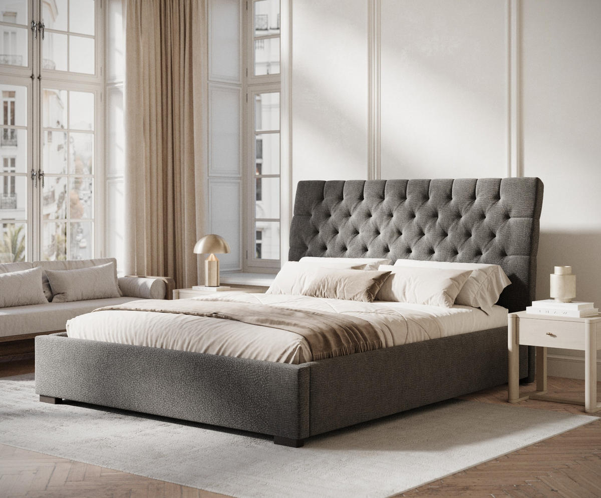 POLSTERBETT Vezzola Grau 140/200 cm im Chenille-Stoff - Schwarz/Naturfarben, Holz/Holzwerkstoff (140/200cm) - Maison de Reve