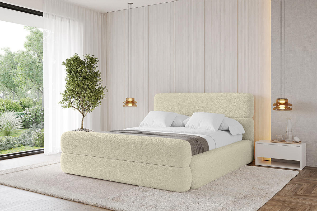POLSTERBETT mit Bettkasten, Fußteil und Lattenrost, Boxbett mit Matratze H3/H4 - ENORA-Z 180x200 Beige - Taupe, Holzwerkstoff/Textil (180/200cm) - ALTDECOR