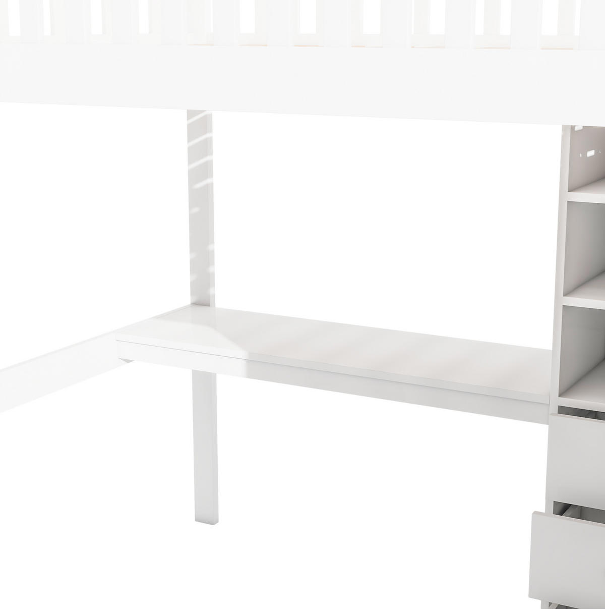 HOCHBETT aus Kiefernholz und MDF 140x200 cm Weiß mit Schreibtisch, Kleiderschrank und 3 Schubladen - Weiß, Holzwerkstoff (140/200cm) - IVMEU