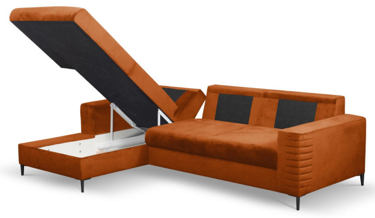 ECKSOFA Rotschwarz OLI Ausziehbar Mit Kopfstütze Und Bettkasten Links - Rot/Orange, Textil (253/165cm) - Sepro Meble