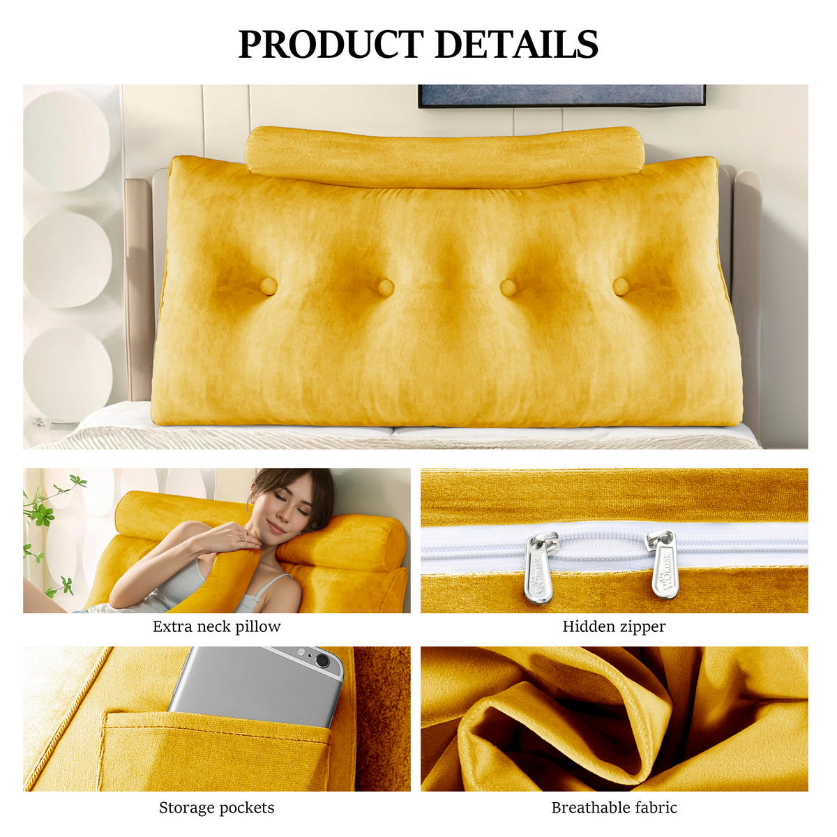 KEILKISSEN mit einem runden Kissen 2er-Set Samt Gelb 140cm - Gelb, Textil (20/140cm) - Vercart