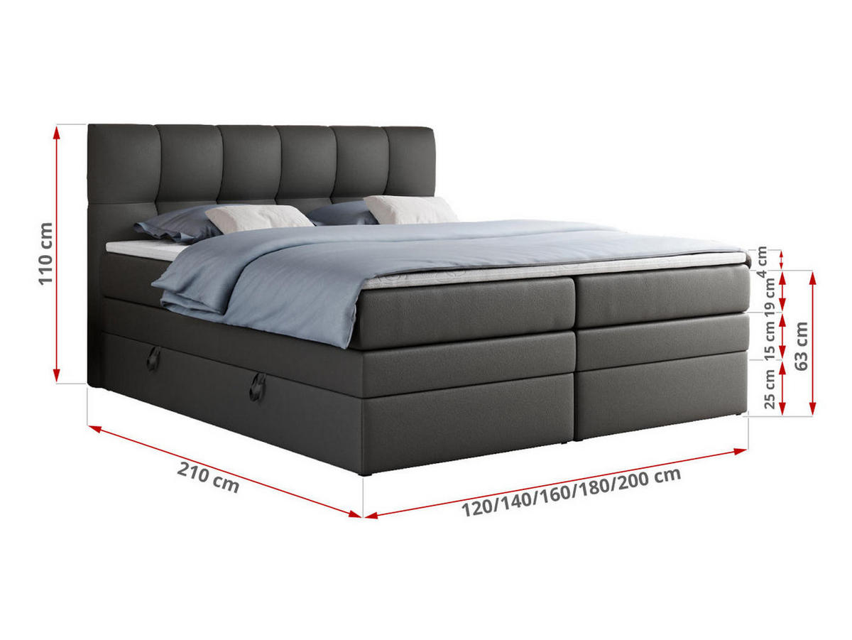 BOXSPRINGBETT ALVIN KING 160/200 Dunkelgrau Kunstleder - H4 - Dunkelgrau, Holz/Textil (160/200cm) - MKS