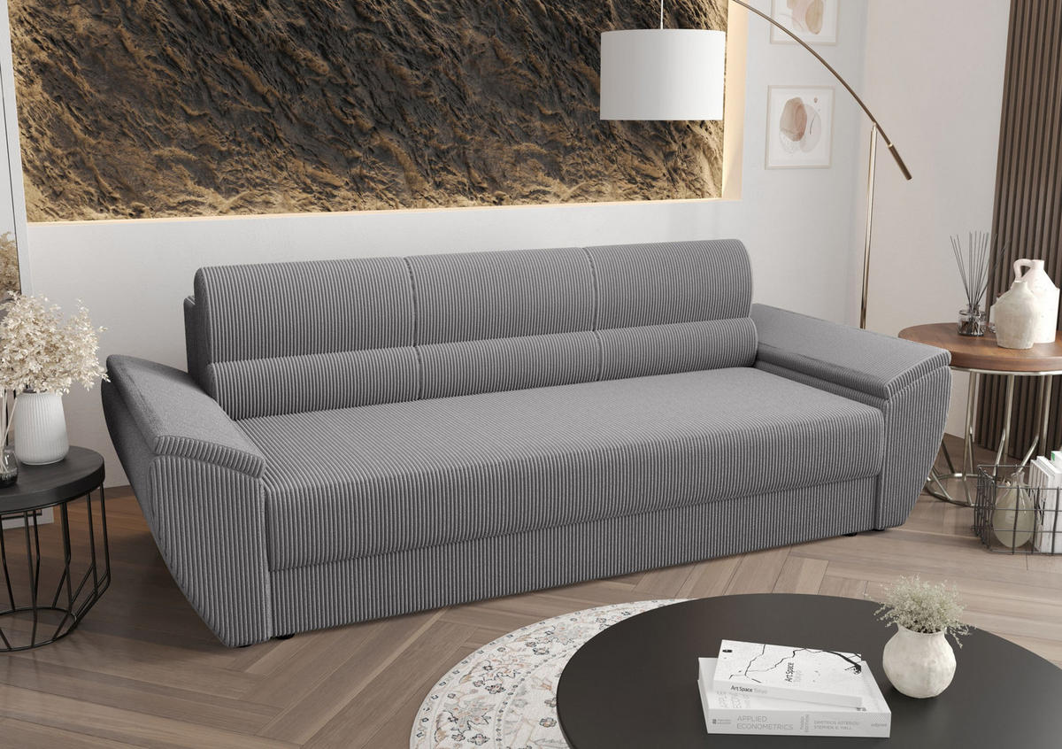 SOFA REBI BIS mit Schlaffunktion POSO 110 mit Stauraum - Hellgrau, Textil (80/78/240cm) - Bedante
