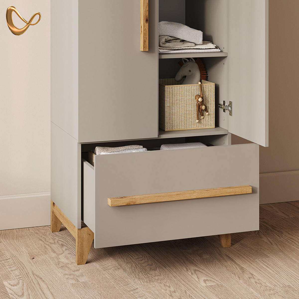 KINDERKLEIDERSCHRANK Mailo Kašmir/Obrtnički rad 70 x 186.8 cm s klupom - boje kašmira/hrast Artisan, drvni materijal (70/186.8/53.4cm) - Livinity®