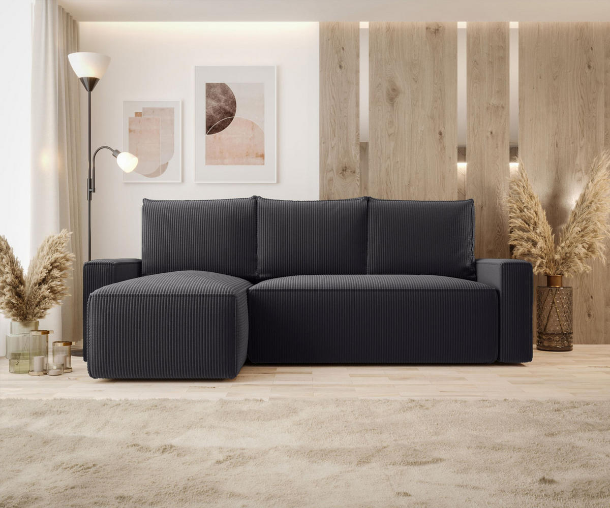 ECKSOFA mit Schlaffunktion SAVIO Poso 34 Links - Graphitfarben, Textil (232/140cm) - Bedante