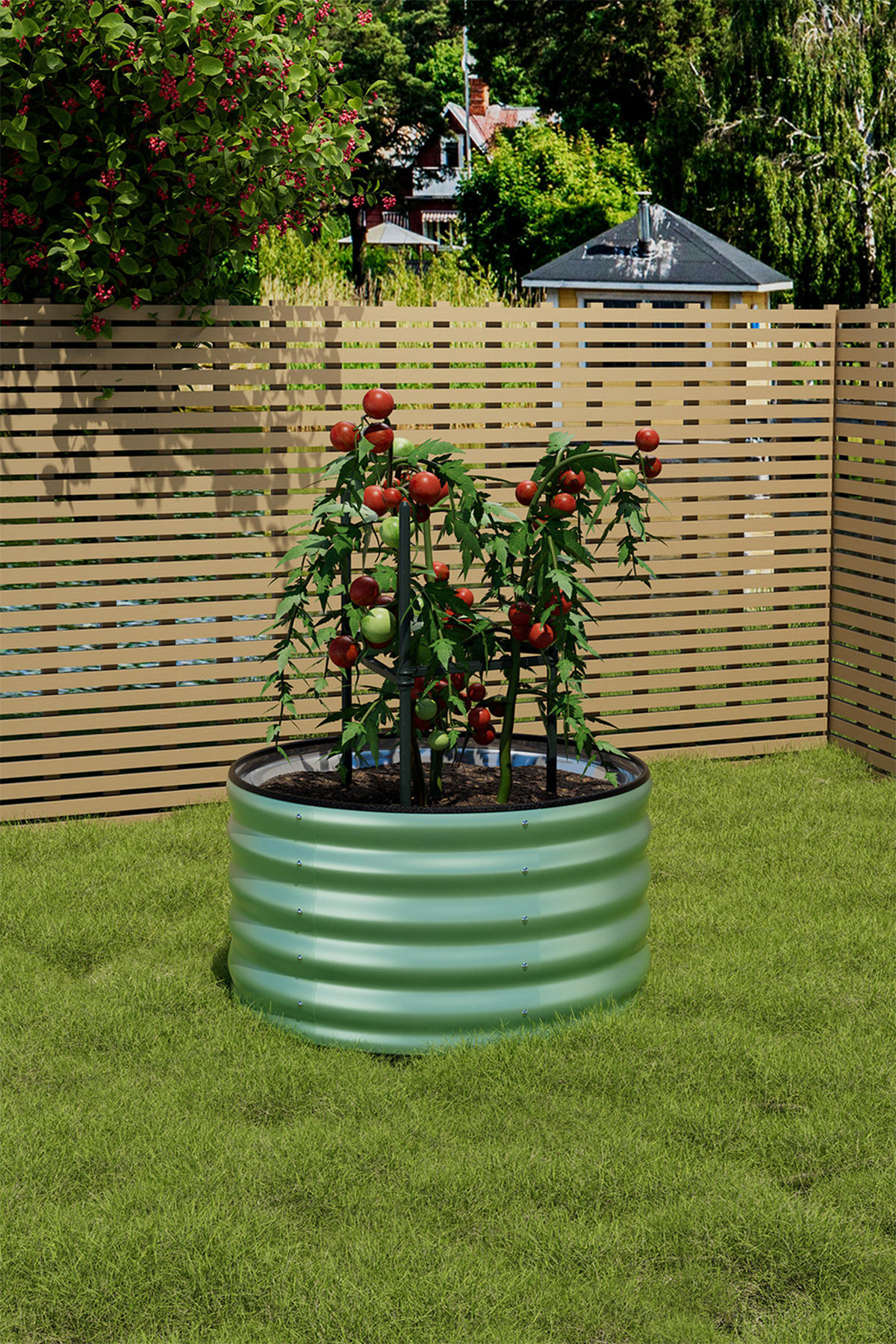 HOCHBEET-PFLANZKASTEN aus verzinktem Stahl in Hellgrün Zylindrischen Blumenkasten für Garten Balkon langlebig rostfest 80 × 80 × 40 cm 6,5 kg - Dunkelgrau, Metall (80/40/80cm) - Livingandhome
