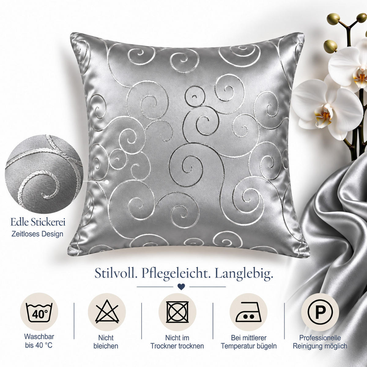KISSENBEZUG 60/60 cm Silber Damast Circle - Silberfarben, Textil (60/60cm) - TiborTex