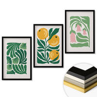 WANDBILDER 3er-Set - 40x60 cm Schwarzer Rahmen - Minimalistische Pflanzenmuster - Schwarz, Kunststoff (40/60cm) - ArtPrintCave