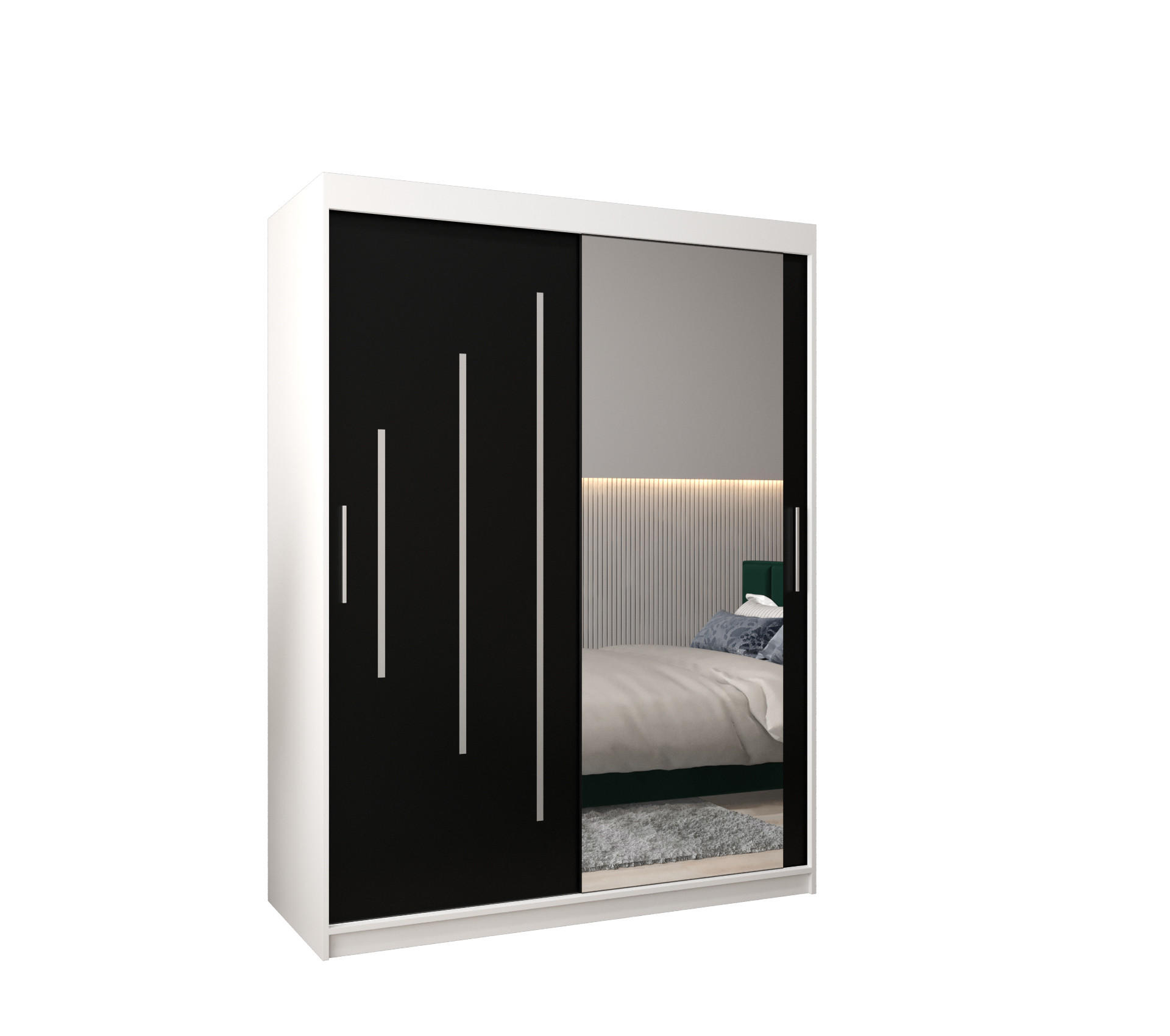 SCHWEBETÜRENSCHRANK 200/150/62 2-türig - Silberfarben/Schwarz, Holz/Kunststoff (150/200/62cm) - Abiks Möbel