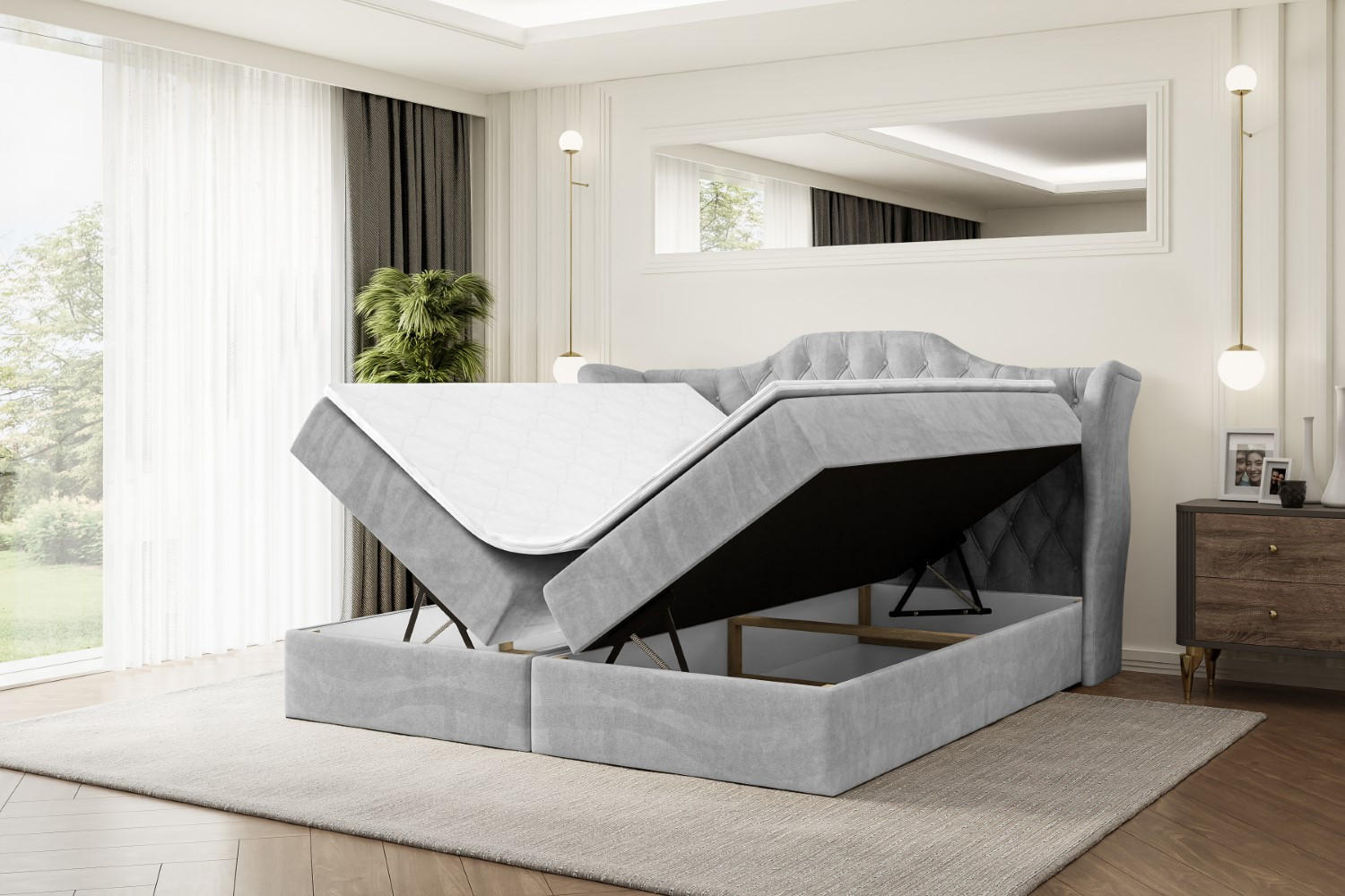 Thumbnail - Altdecor Boxbett, Hellgrau, Holzwerkstoff, Höhe ca. 20 cm, 140x200 cm, Schlafzimmer, Betten, Boxspringbetten