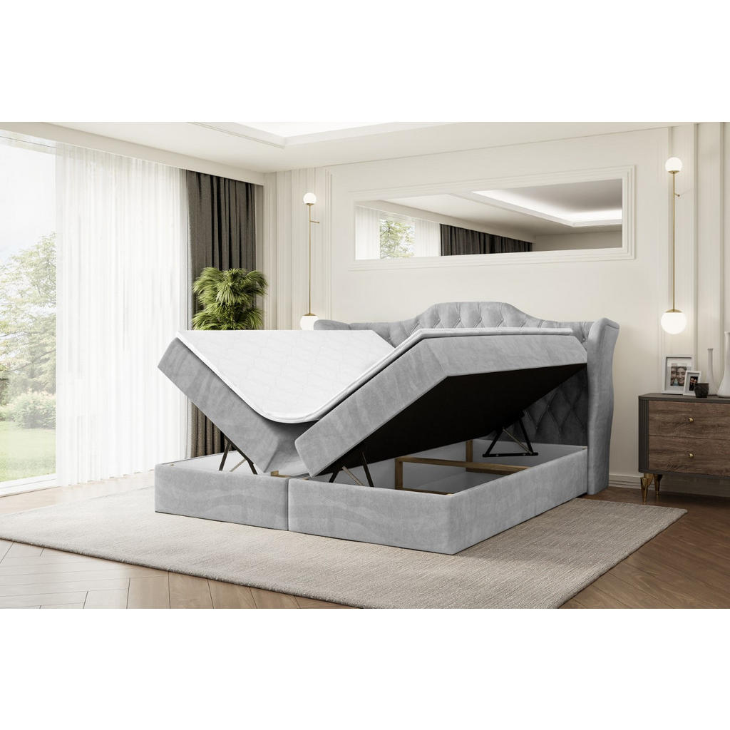 Thumbnail - Altdecor Boxbett, Hellgrau, Holzwerkstoff, Höhe ca. 20 cm, 200x200 cm, Schlafzimmer, Betten, Boxspringbetten