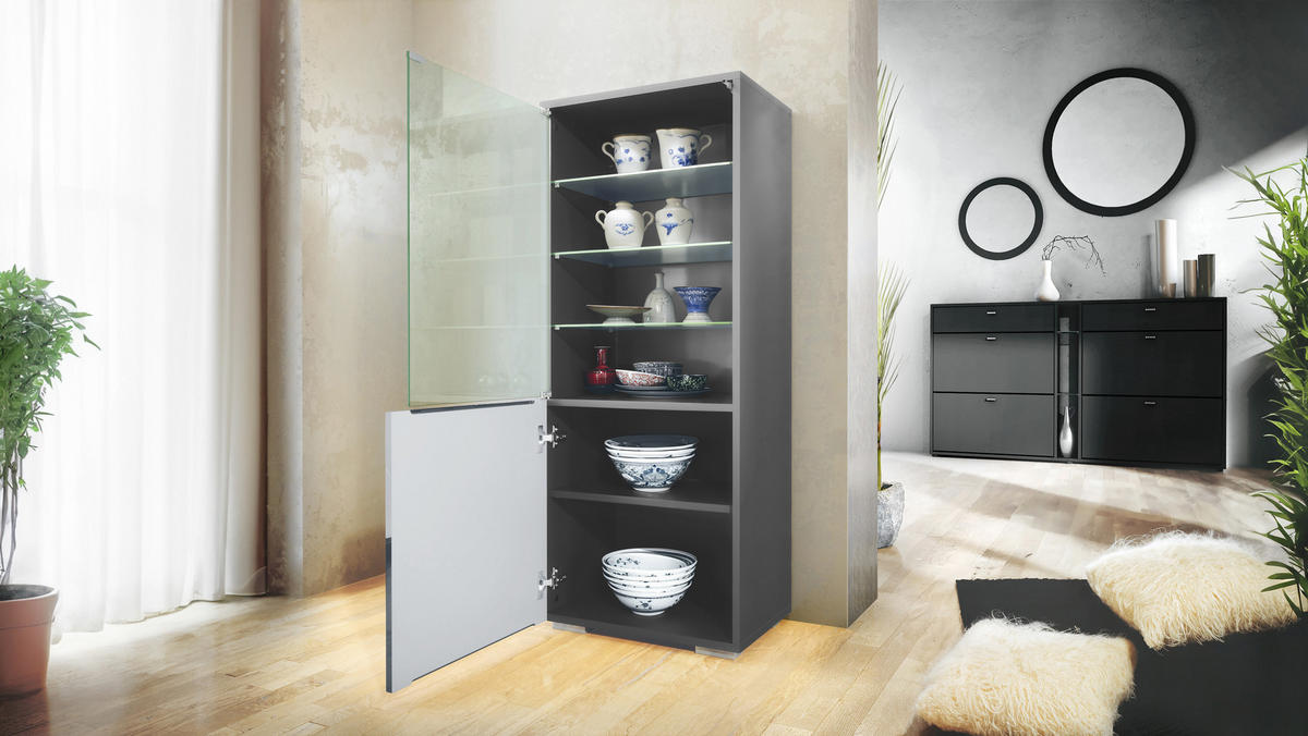 WOHNWAND Nevada Sandgrau Hochglanz - Sandfarben, Holzwerkstoff (304.5/141/39cm) - Vladon