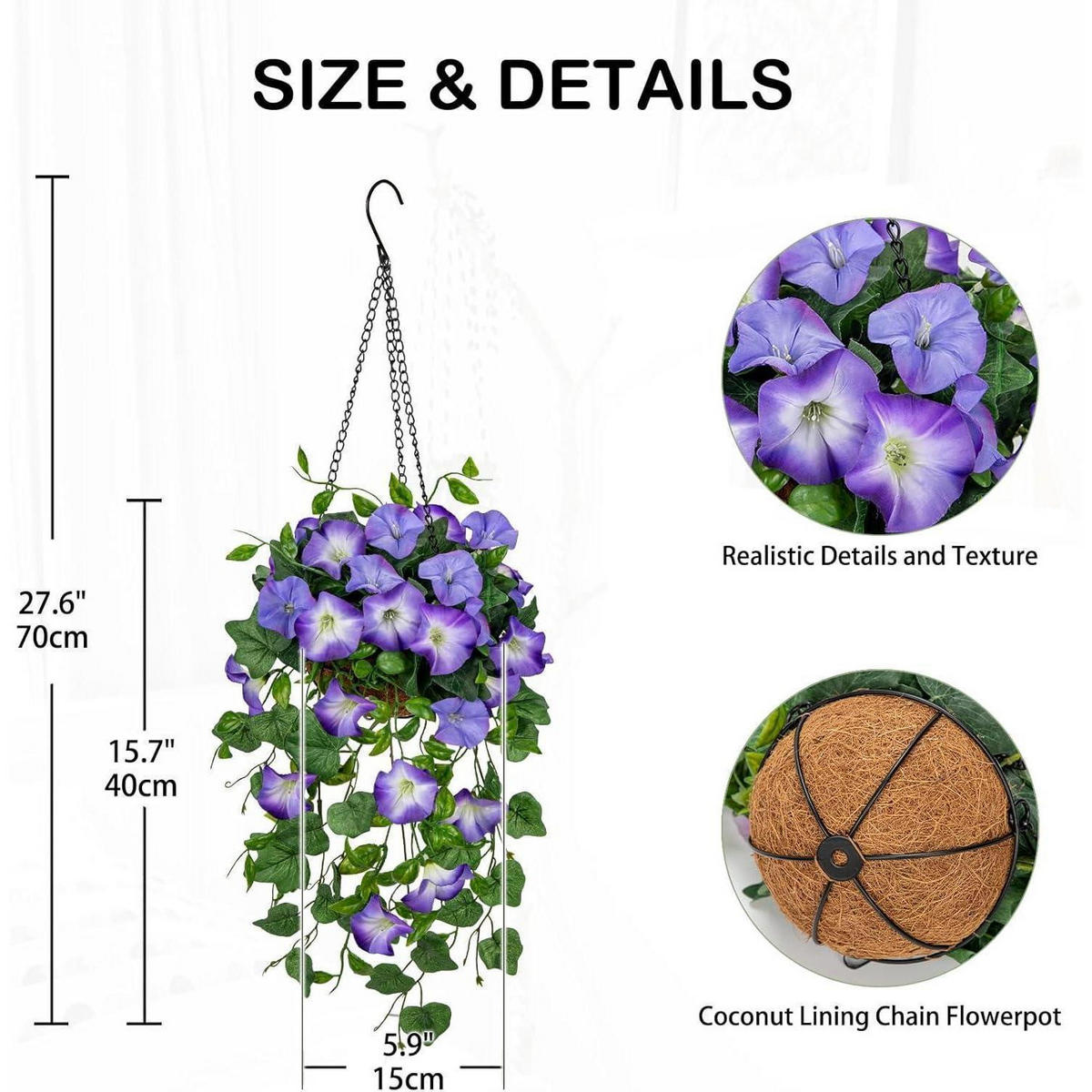 KUNSTBLUME Hängende Morning Glory 70 cm Blau - Multicolor, Textil (22cm)
