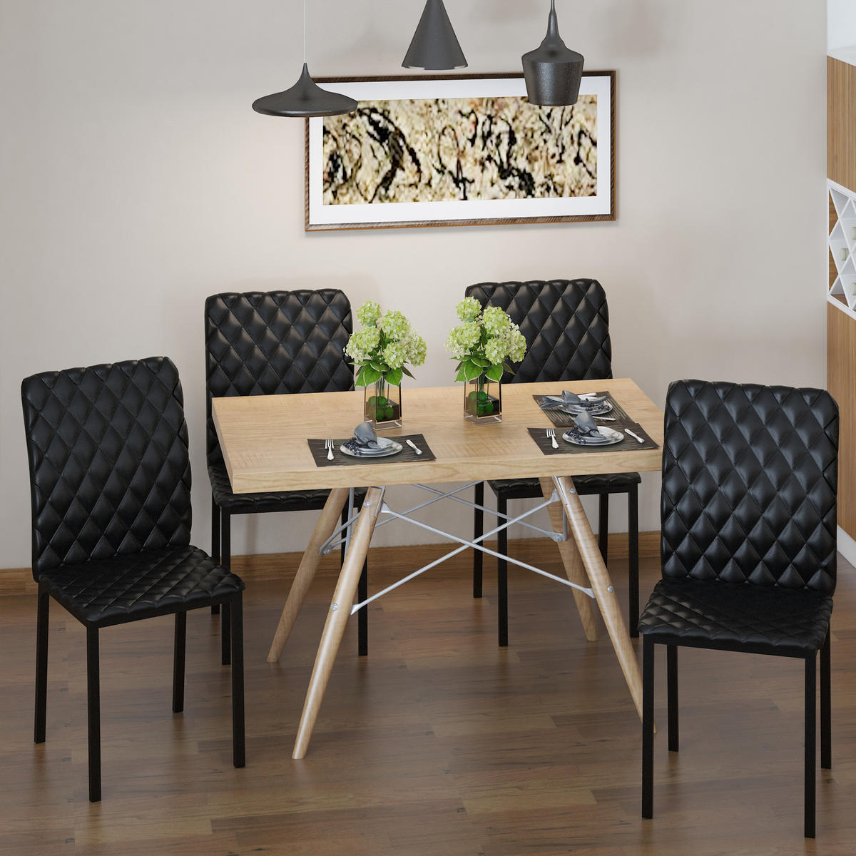 ESSZIMMERSTUHL, 4er-Set Essstuhl, Gepolsterte Esszimmerstühle aus Kunstleder - Schwarz, Kunststoff (50/91/41cm) - HOMCOM