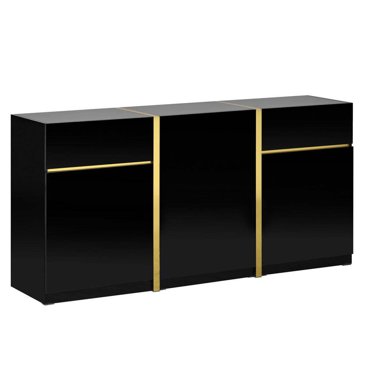 SIDEBOARD 160/40/78 cm aus MDF und Holzwerkstoff mit Hochglanzfront und goldfarbenen Details Schwarz - Schwarz, Holzwerkstoff (160/78/40cm) - Modenvie