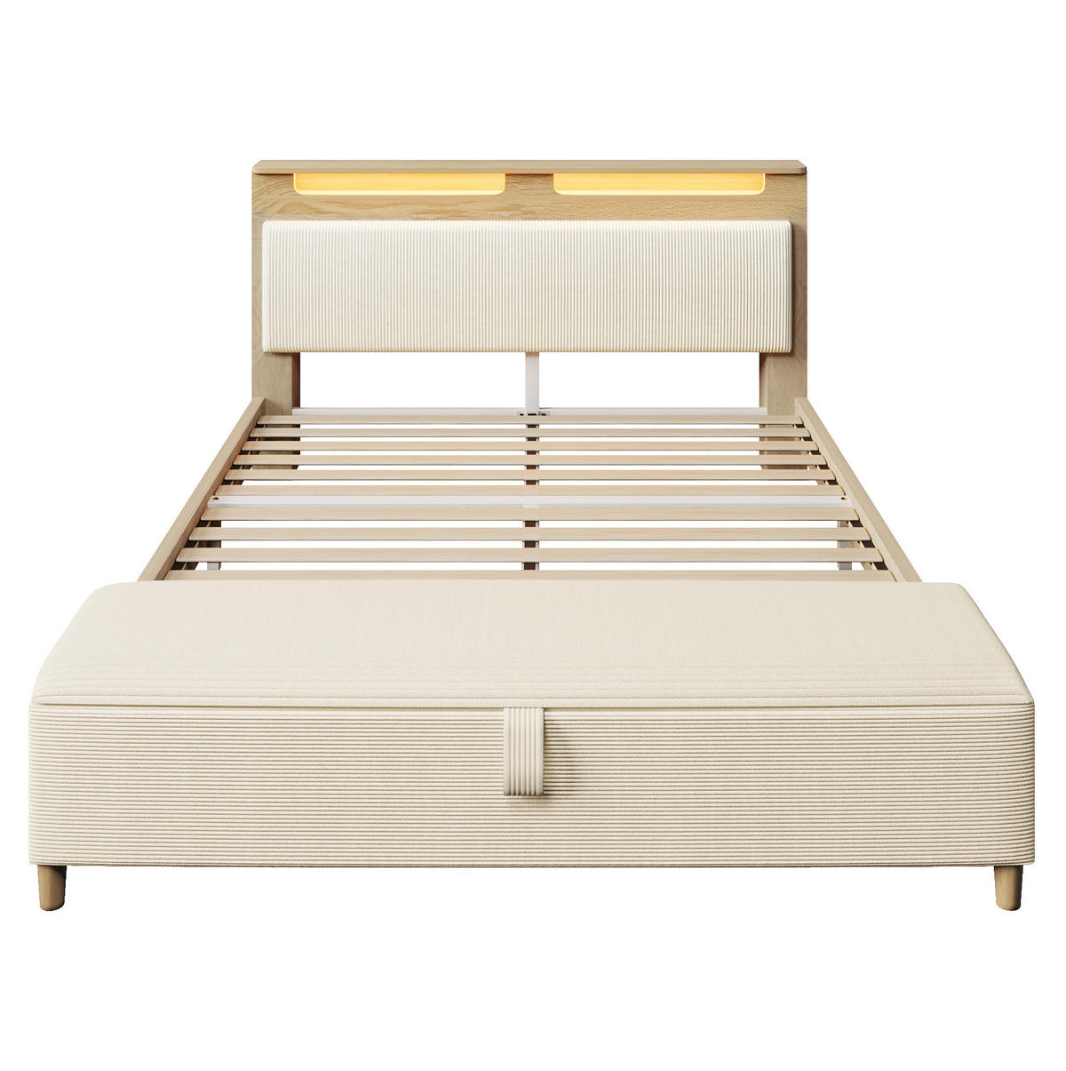 POLSTERBETT mit LED-Beleuchtung 140/200 cm mit Bettbank und Stauraum - Beige, Textil (140/200cm) - BEAOK