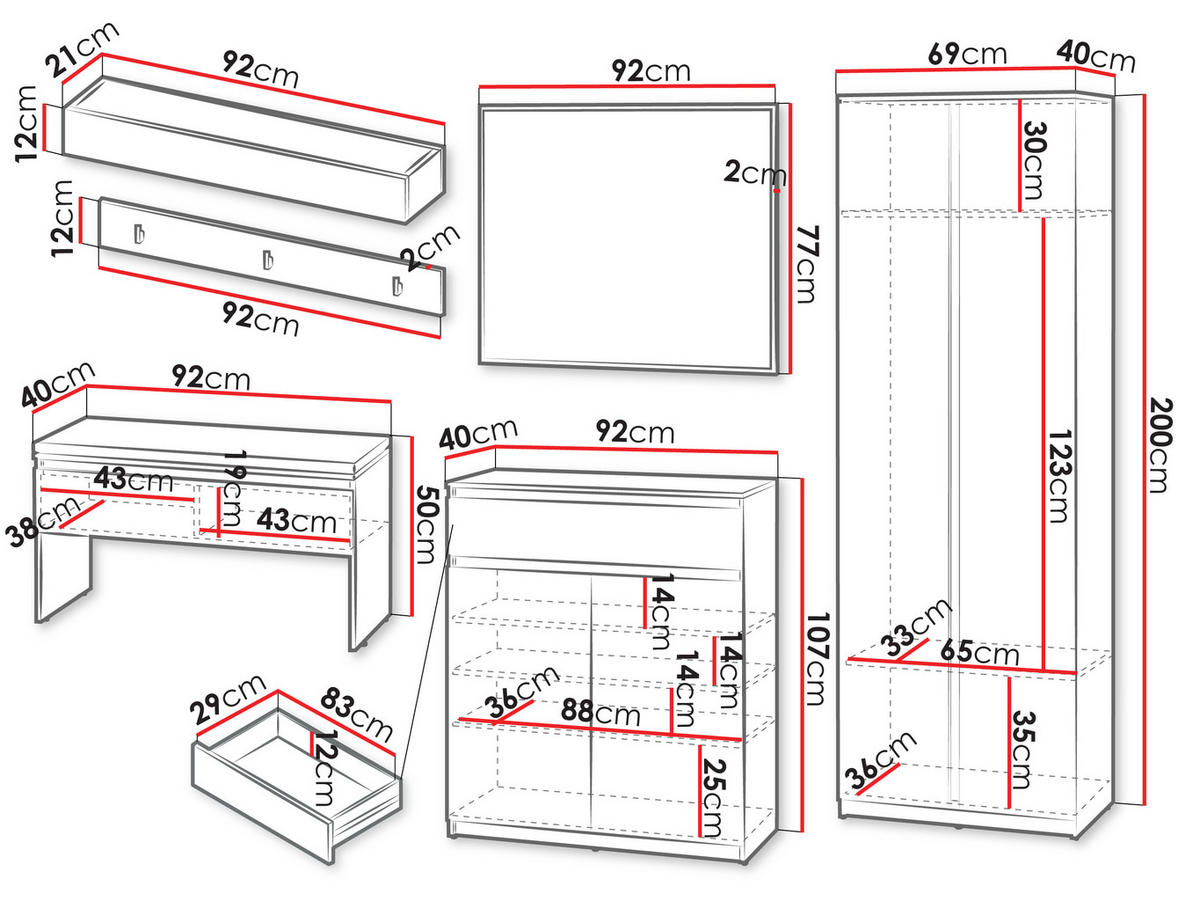 GARDEROBE-SET Simply II - Grau, Holzwerkstoff (69/200/40cm) - MIRJAN24