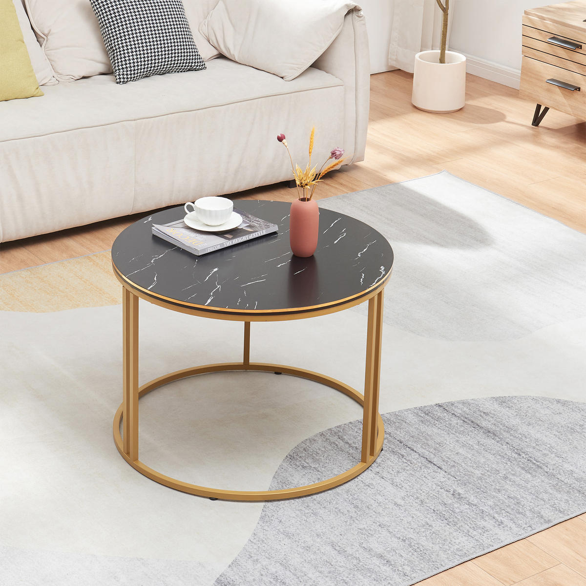 COUCHTISCH Aulum 70/70/50 - Goldfarben/Schwarz, Holzwerkstoff/Metall (70/70/50cm) - [en.casa]