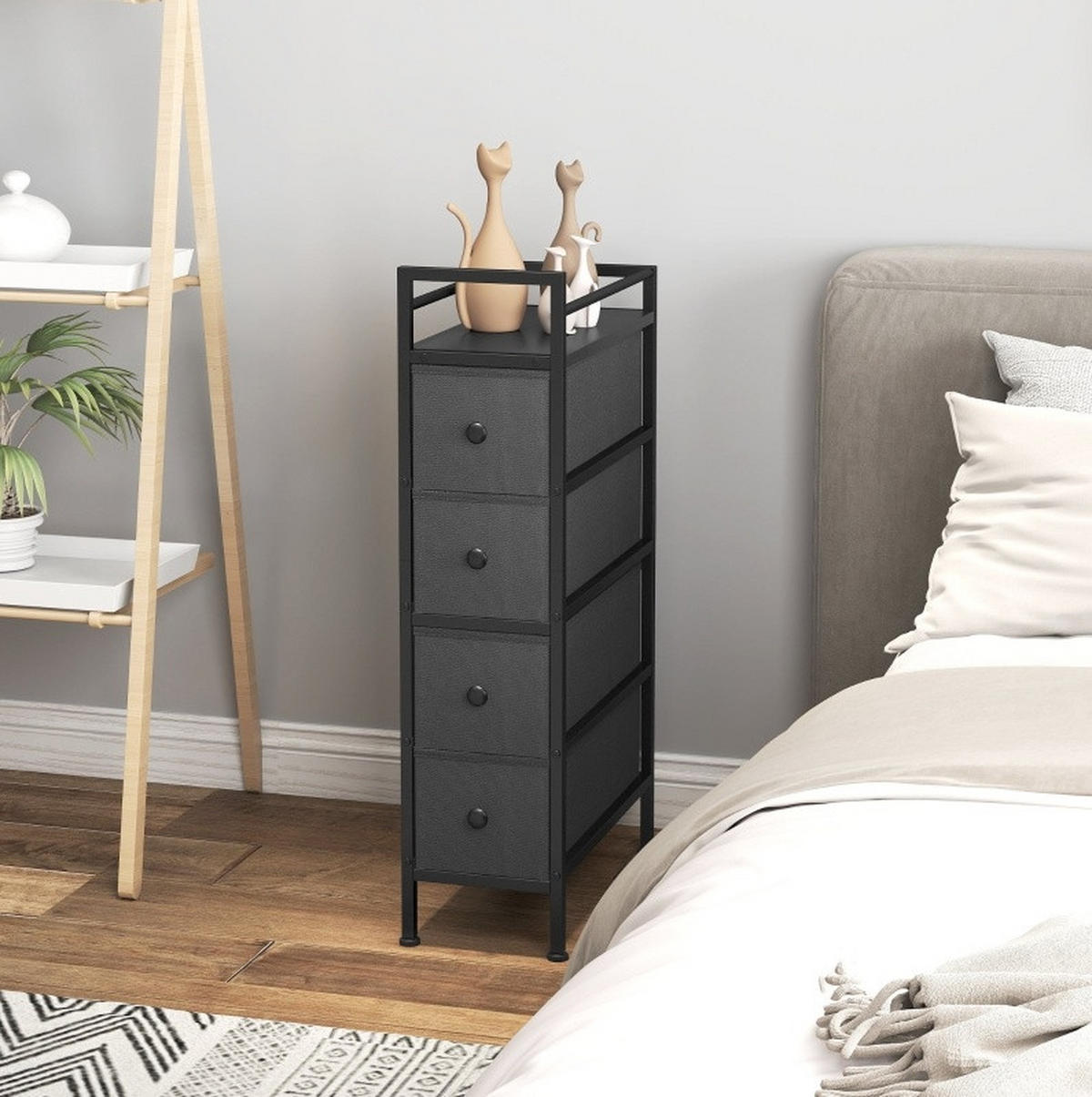 KOMMODE 20/43/81,5 cm mit 4 Schubladen und Stahlgestell - Schwarz, Holz (20/81.5/43cm) - BEAOK