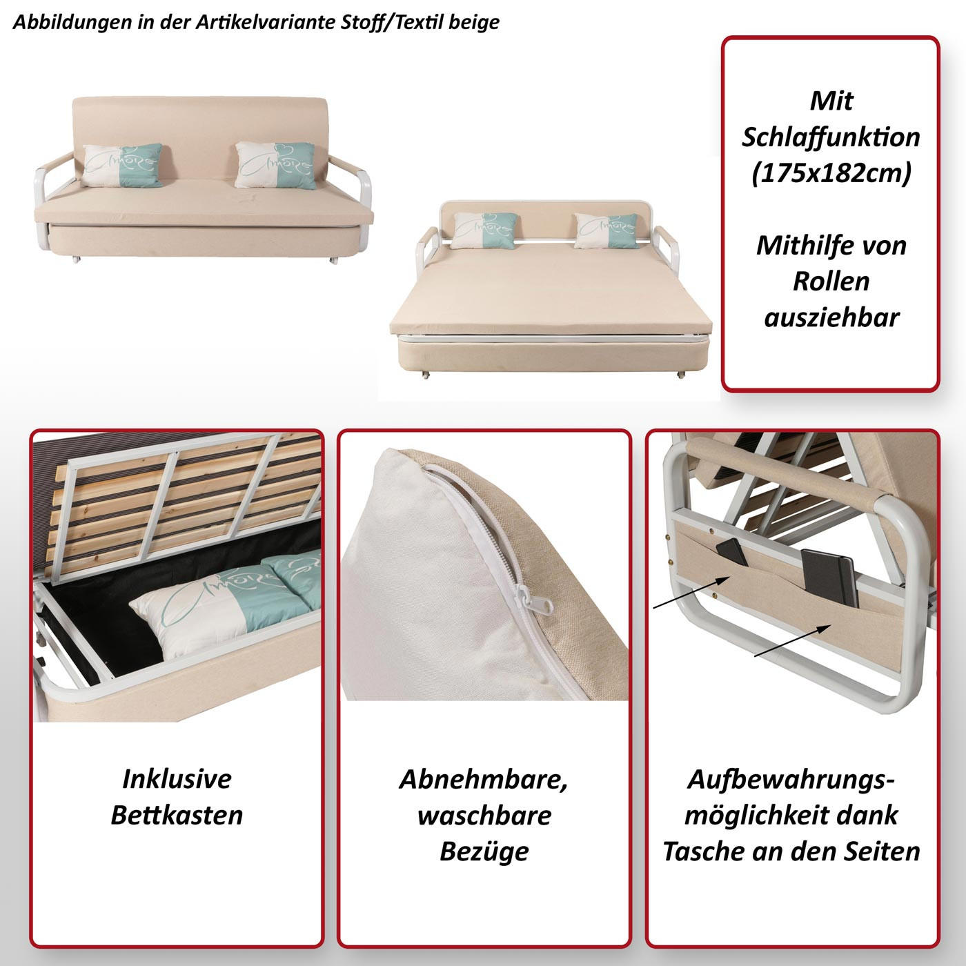 Thumbnail - MCW Schlafsofa, Braun, Textil, 190x71x185 cm, Wohnzimmer, Sofas & Couches, Schlafsofas