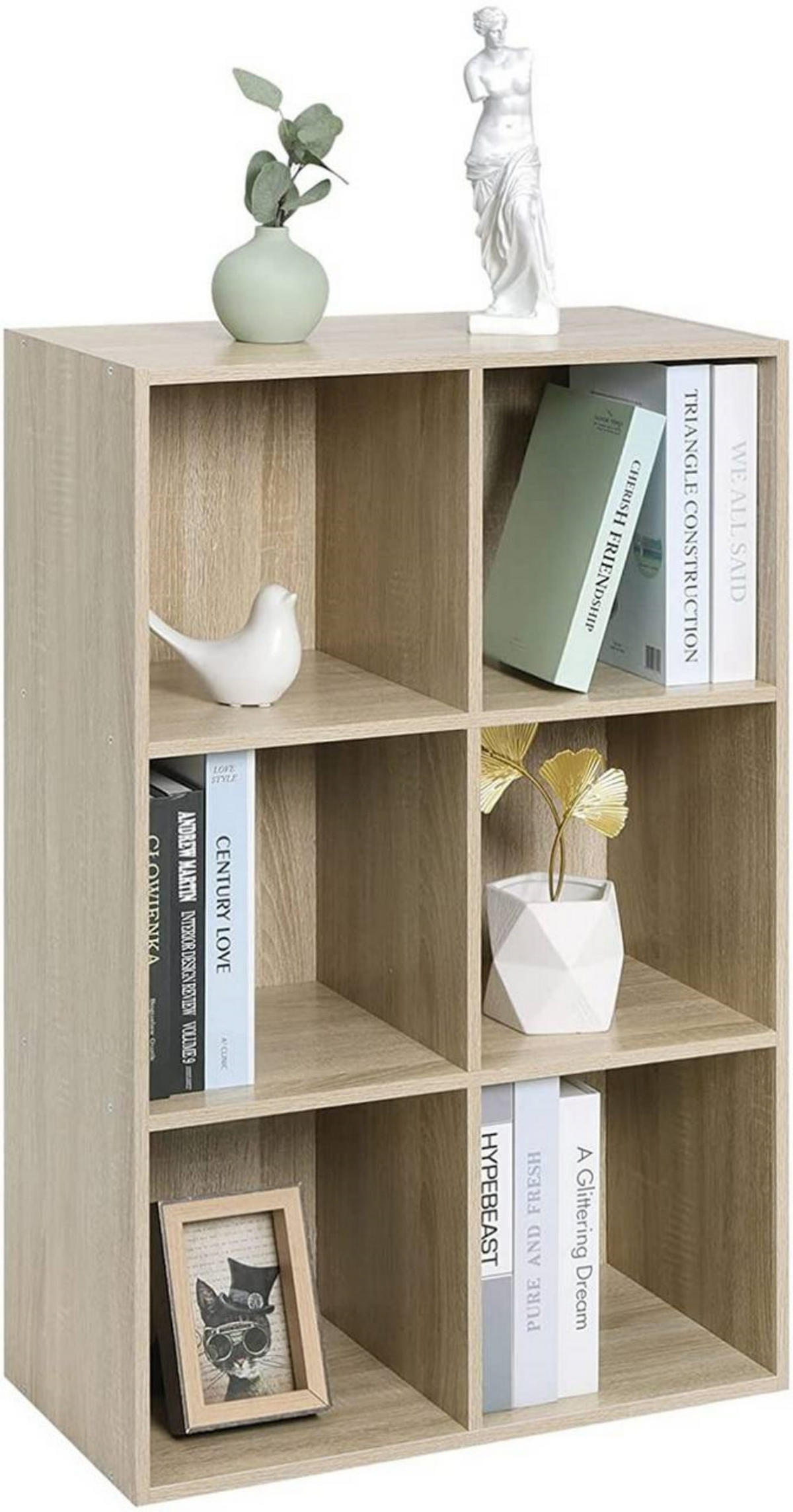 BÜCHERREGAL mit 6 Fächer, Holzwerkstoff, Helle Eiche - Eichefarben, Holzwerkstoff (59.5/89/29cm) - Woltu