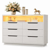 SIDEBOARD aus Spanplatte und Metall 120x40x85 cm Weiß mit LED-Beleuchtung und 6 Schubladen - Weiß, Holzwerkstoff (120/85/40cm) - IVMEU