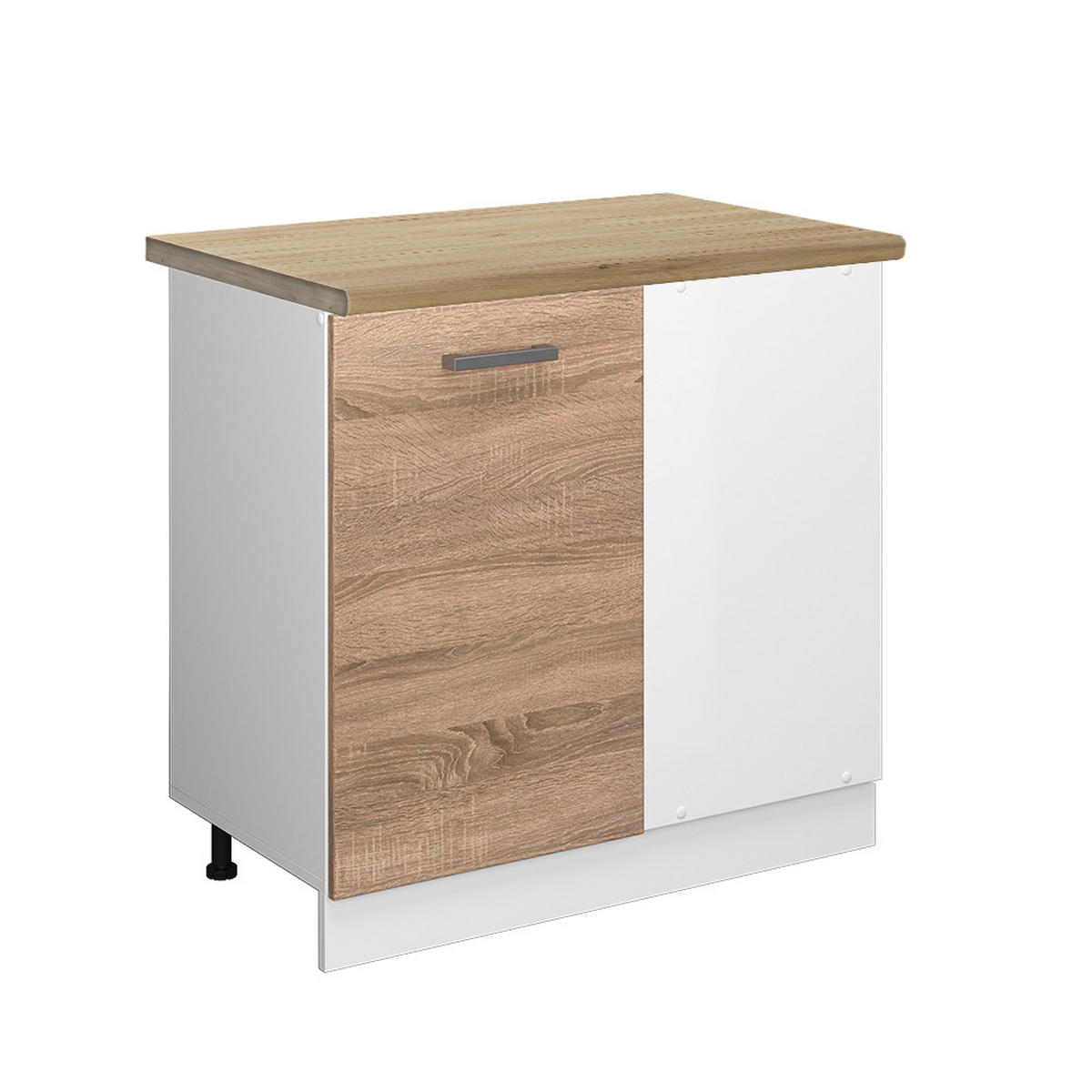 ECKUNTERSCHRANK R-Line Sonoma 86 cm, AP Eiche - Weiß/Sonoma Eiche, Holzwerkstoff (86/81.6/60cm) - Vicco