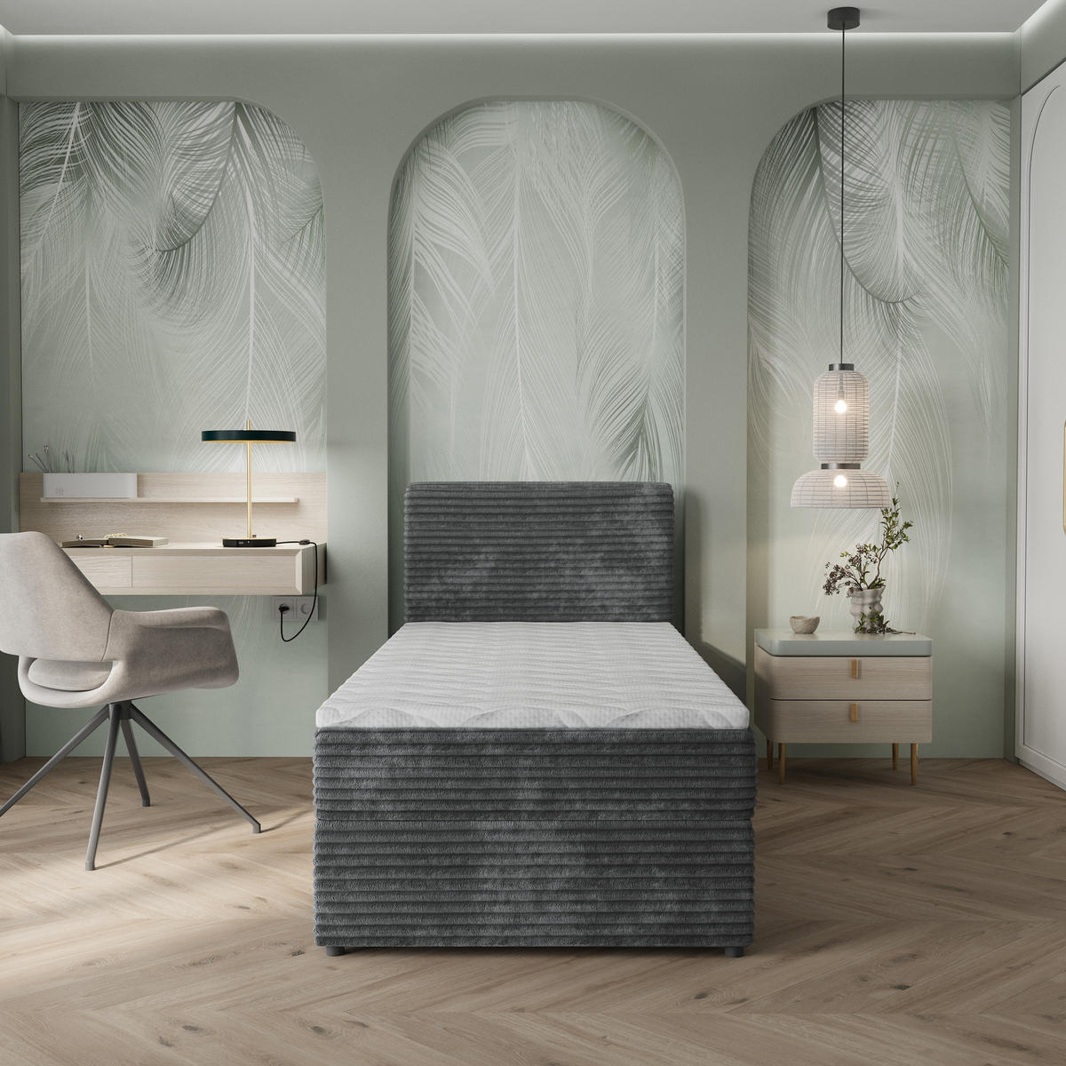 BOXBETT PISA 100 100x200 cm mit Matratze und Topper, H2+H3 - Graphitfarben - Graphitfarben, Holz (100/200cm) - MASSENO