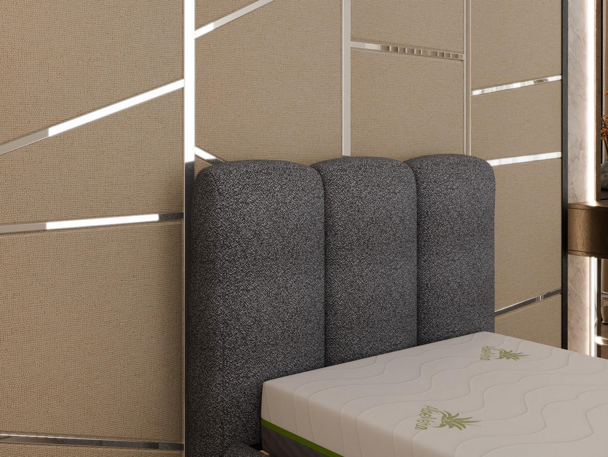 POLSTERBETT ZAIRA 90 x 200 cm mit Bettkasten und Lattenrost, 7-Zonen-Taschenfederkernmatratze CIRA (24 cm) – Beige - Beige, Holz (90/200cm) - Panda Möbel