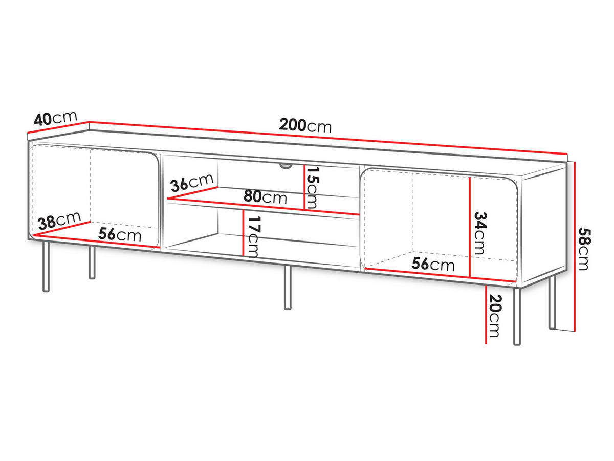 TV-LOWBOARD Rafael 200 EF - Kaschmir, Holzwerkstoff/Metall (200/58/40cm) - MIRJAN24