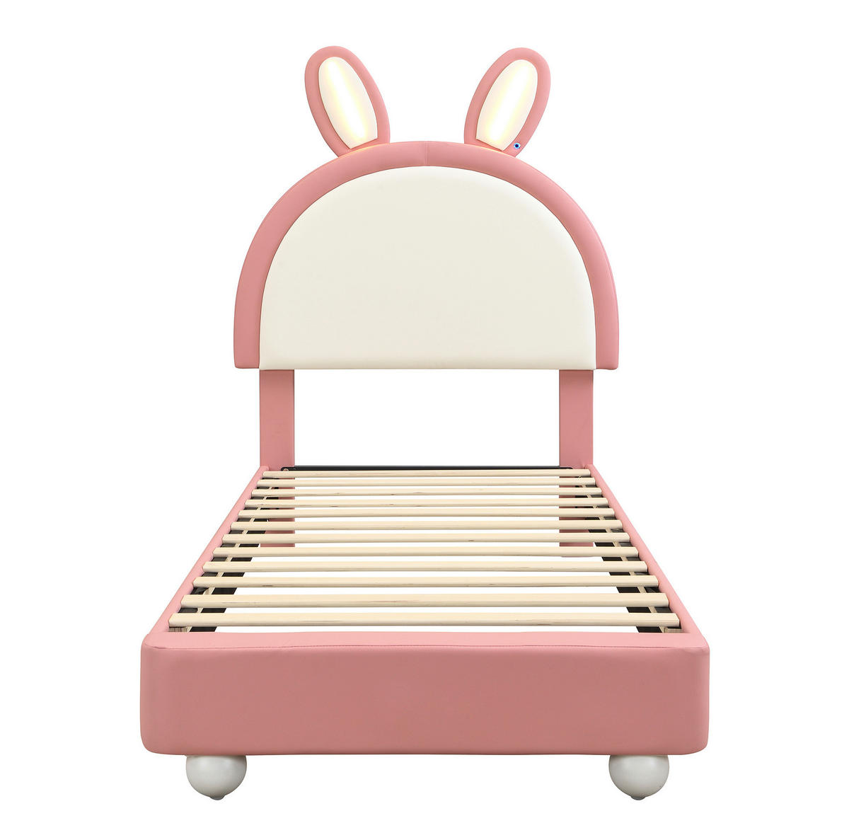 POLSTERBETT 90/200 cm Rosa+Weiß aus PU mit LED und Hasen-Kopfteil - Weiß, Kunststoff (90/200cm) - OKWISH
