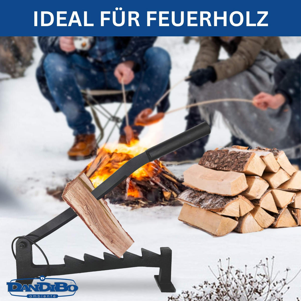 HOLZSPALTER manuell zur Wandmontage Metall Schwarz 42 cm - Schwarz, Metall (13/42/41cm) - DanDiBo