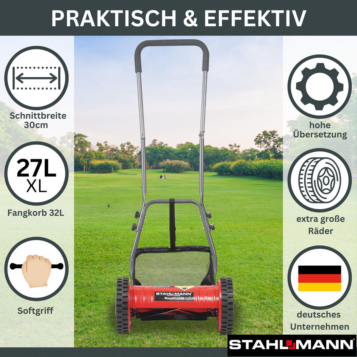 Spindelmäher RoyalCut30, 30cm Breite - Rot, Metall (43/22/30cm) - STAHLMANN