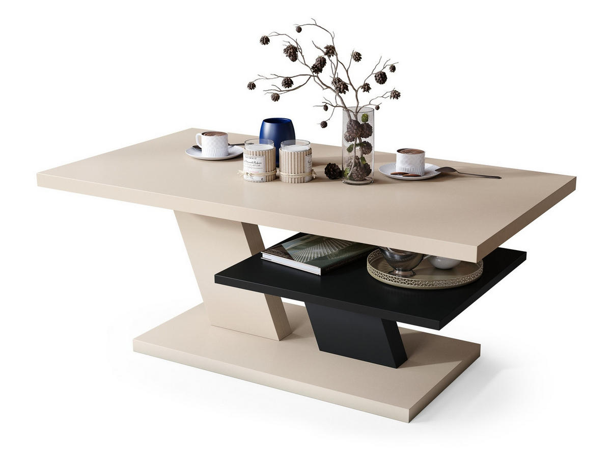 COUCHTISCH rechteckig Beige - Schwarz mit Ablage - Beige/Schwarz, Holzwerkstoff (60/110/45cm) - designimpex